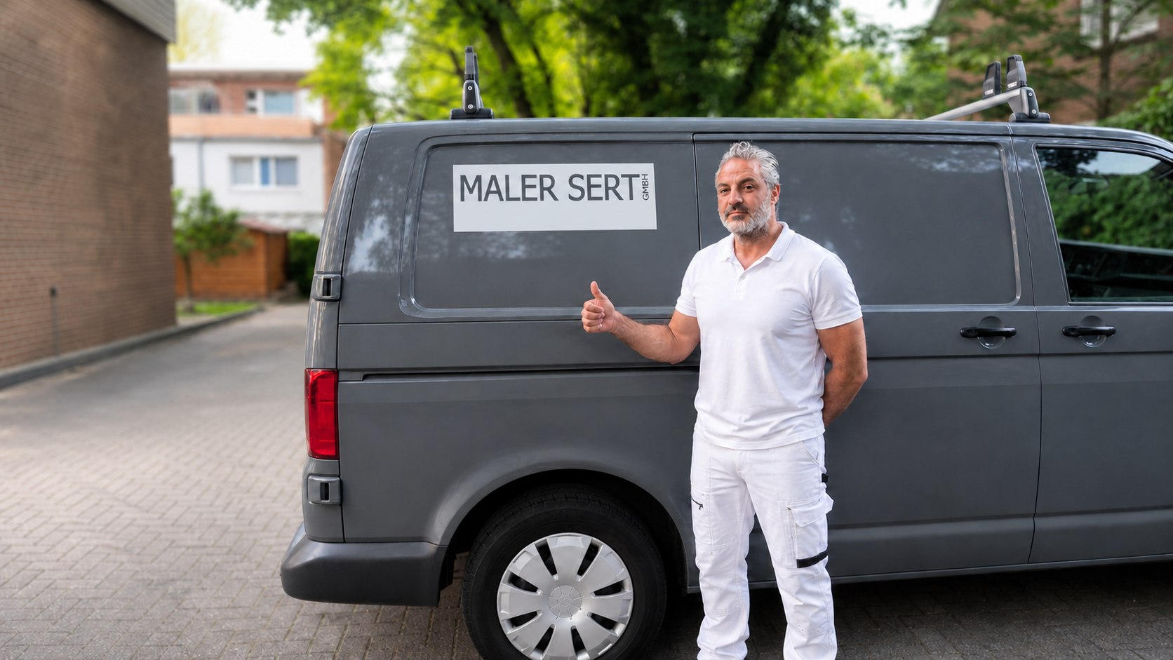 Mehmet Sert vor dem Firmenfahrzeug der Maler Sert GmbH